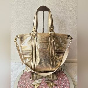 Coach Poppy Metallic Gold Leather Tote with Removable Strap